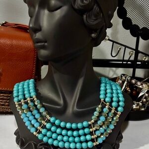 Vintage Multi Strand Faux Turquoise Necklace Choker Statement